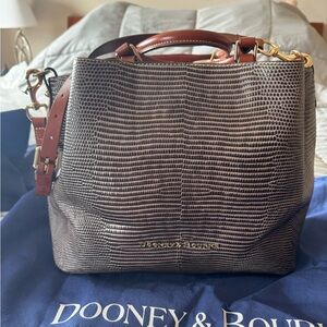 Dooney & Bourke Brown Lizard-Embossed Satchel with Gold Hardware